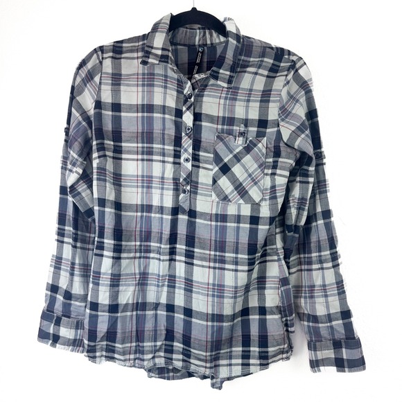 Kuhl Tops - Kuhl Womens Plaid Henley Shirt Long Sleeve Blue Grey White Small Outdoor Hiking